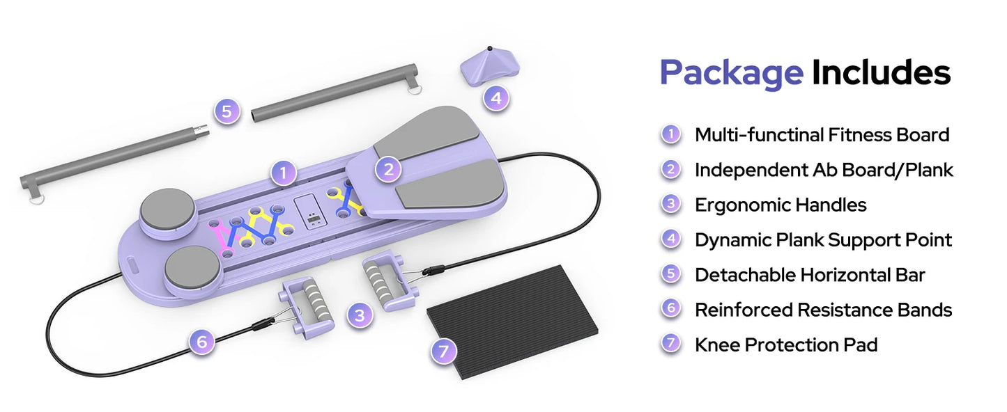 Foldable Pilates Reformer Set 7 In 1 Multi-Purpose Portable Trainer