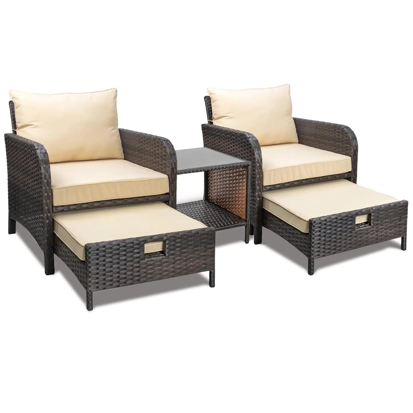 Rattan Wicker Balcony Furniture 5 Piece Outdoor Patio Set Cushions