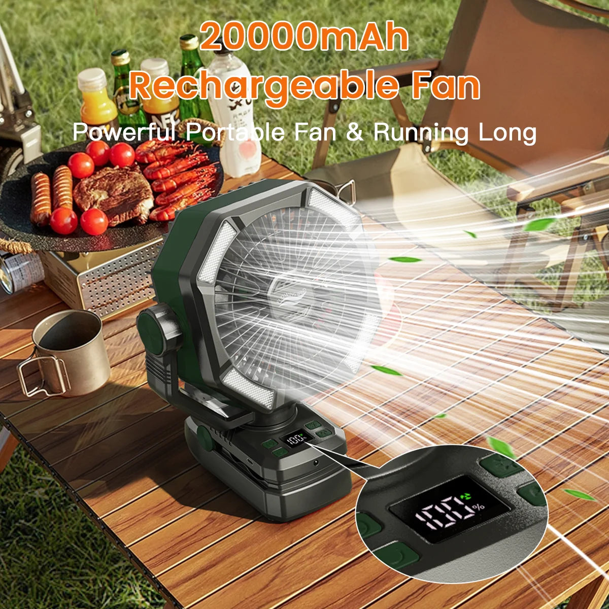 SKYTOO Camping Fan Dual Motor 20000mAh Clip Fan With Digital Display Lantern