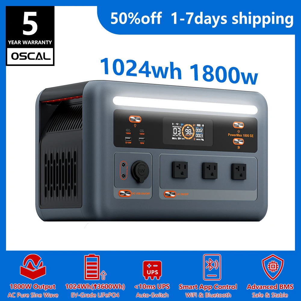 OSCAL PowerMax 1800 Portable Power Station 1024Wh LiFePO4