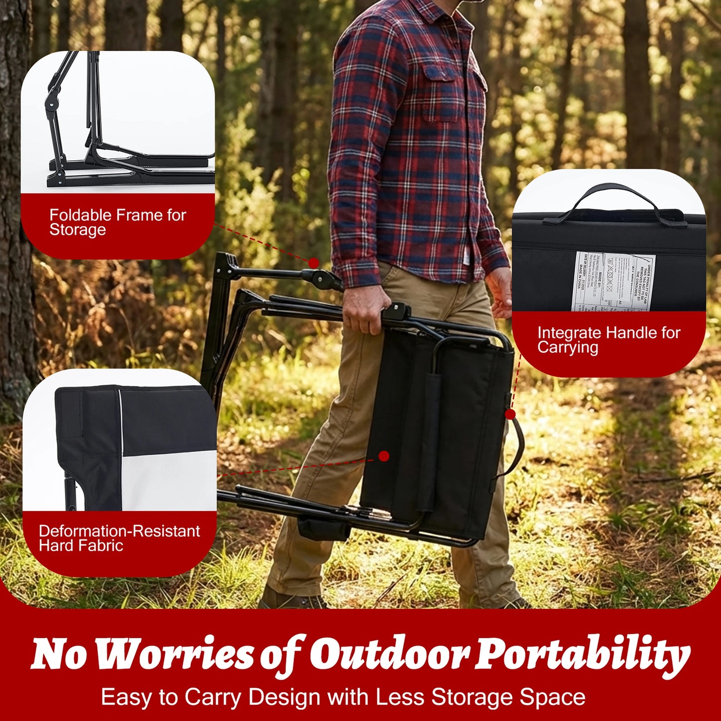 JHK Outdoor Folding Camping Chair With Mesh Back Armrests Waterproof
