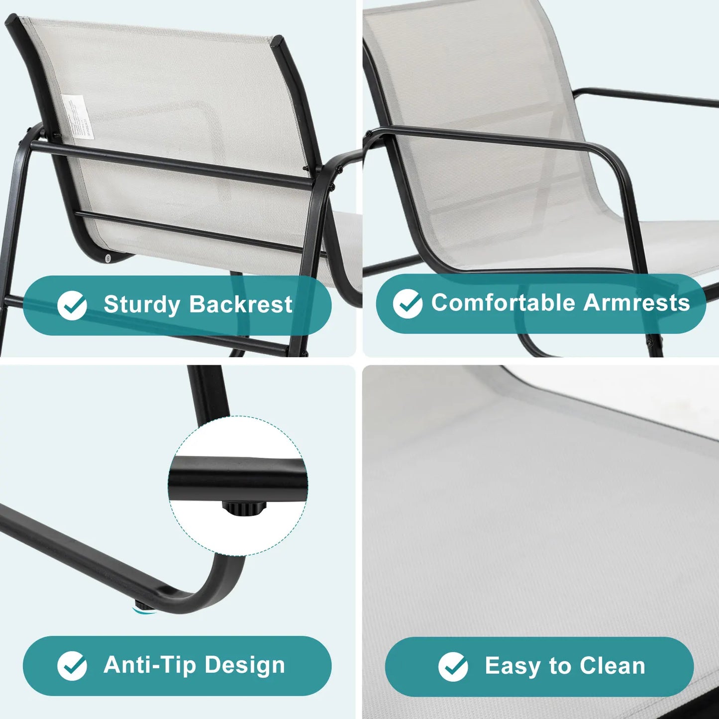 JHK 3 Piece Patio Furniture Set With Table Outdoor Metal Frame Garden