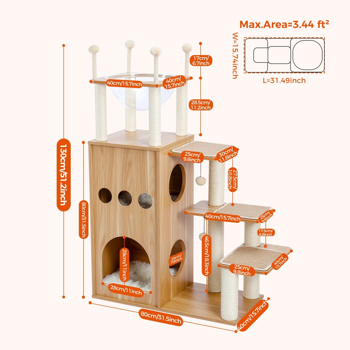 PAWZ Road Multi Level Cat Tree Indoor Wood Tower With Scratching Posts Perch