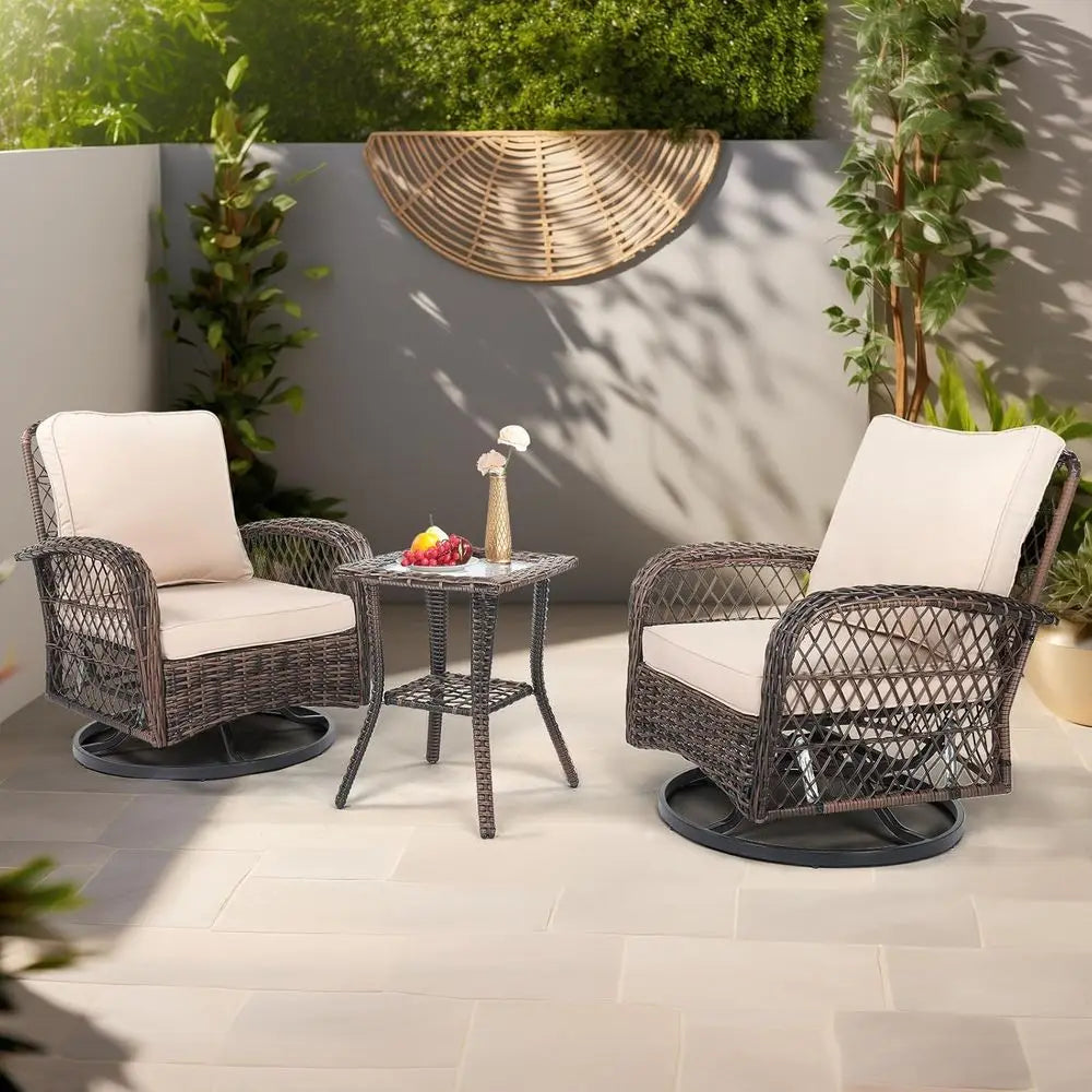 Outdoor 3Piece Patio Set With Swivel Chairs And Bistro Table