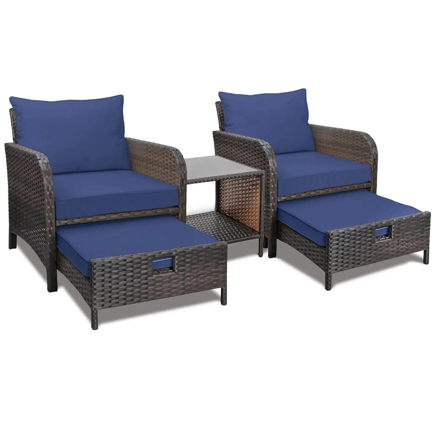 Balcony 5 Piece Patio Conversation Set With Cushioned Rattan Wicker