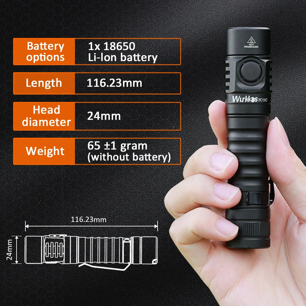 Wurkkos FC11C Flashlight USBC Charging 1200 Lumens Mountaineering Edition