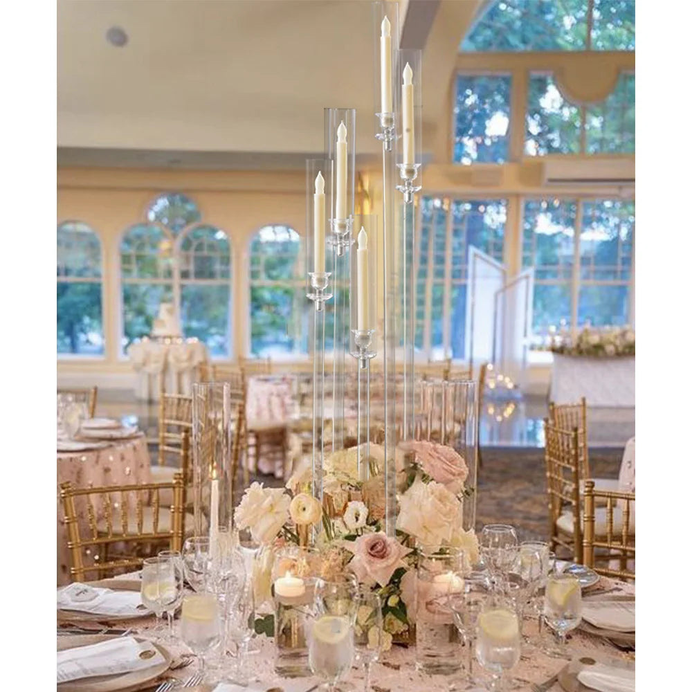 Vincigant 10Pcs Acrylic 5 Arm Floor Candelabra Holder