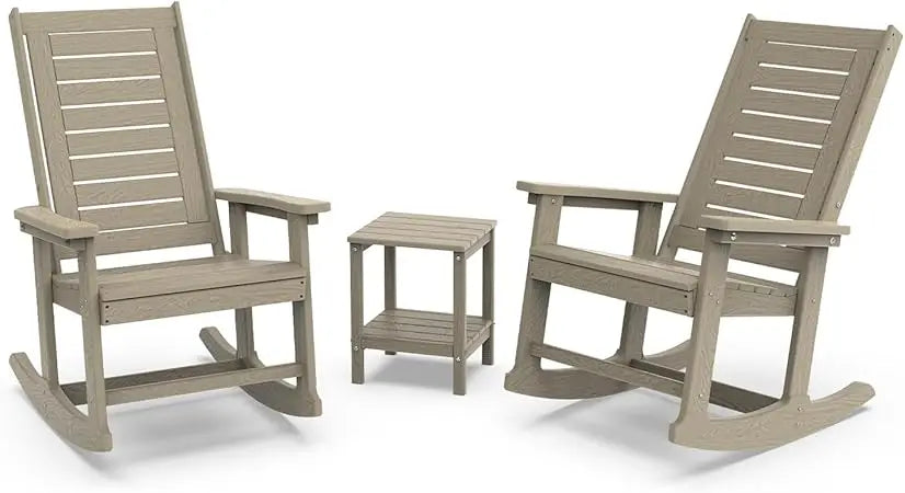 Outdoor Rocking Chair Set 3-Piece HDPE Plastic Porch Rockers