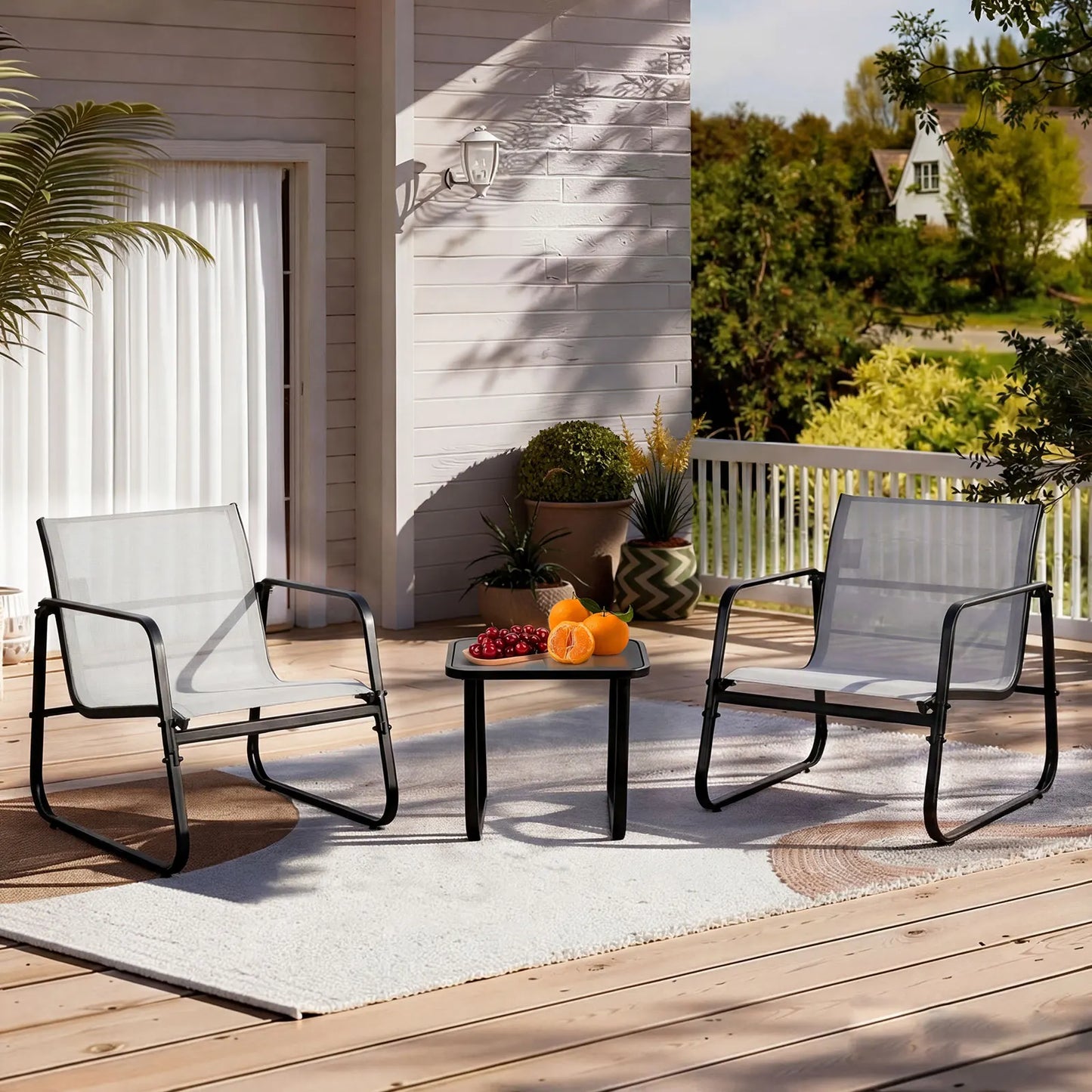 JHK 3 Piece Patio Furniture Set With Table Outdoor Metal Frame Garden