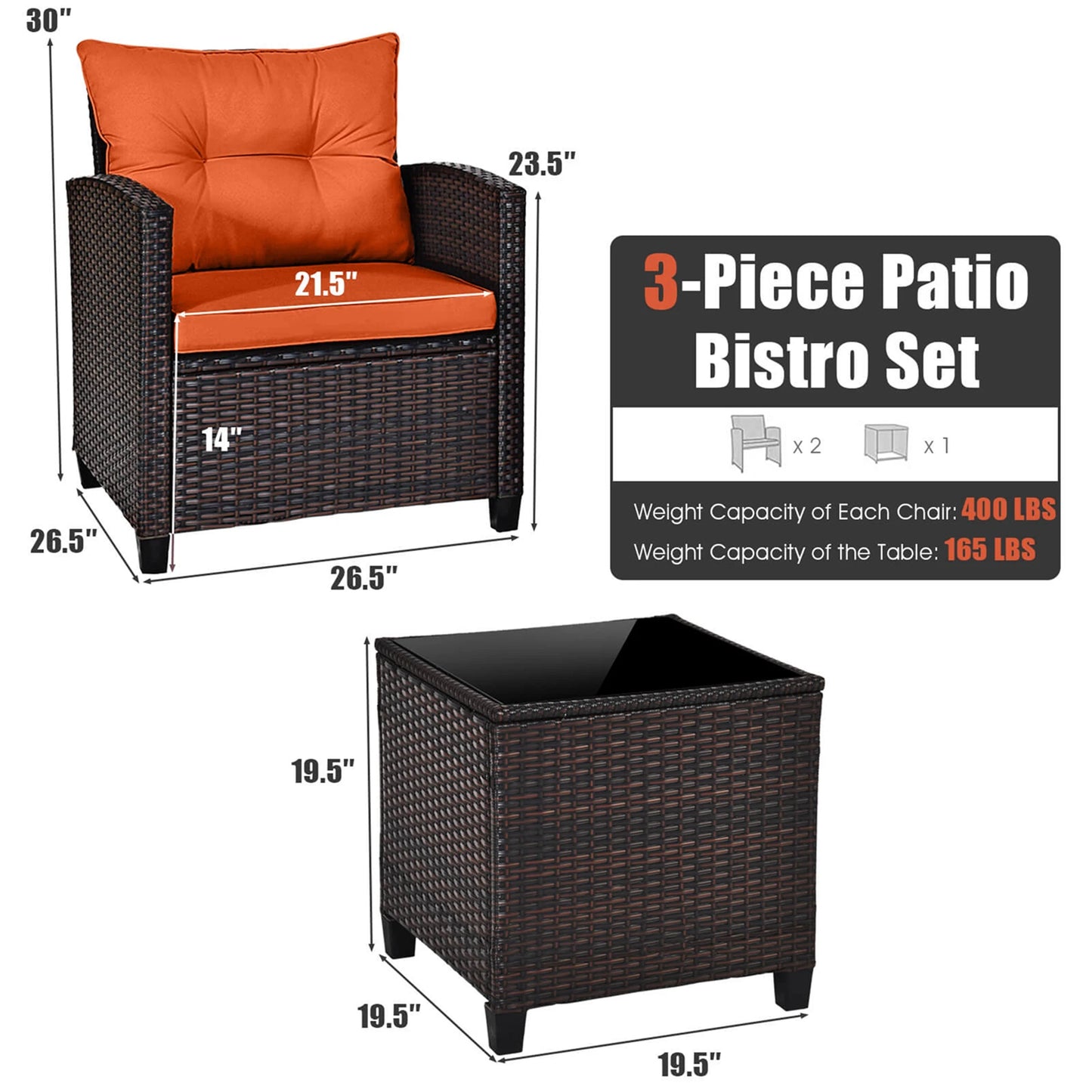 HOMASIS 3 Piece Outdoor Rattan Conversation Set Cushioned Sofa