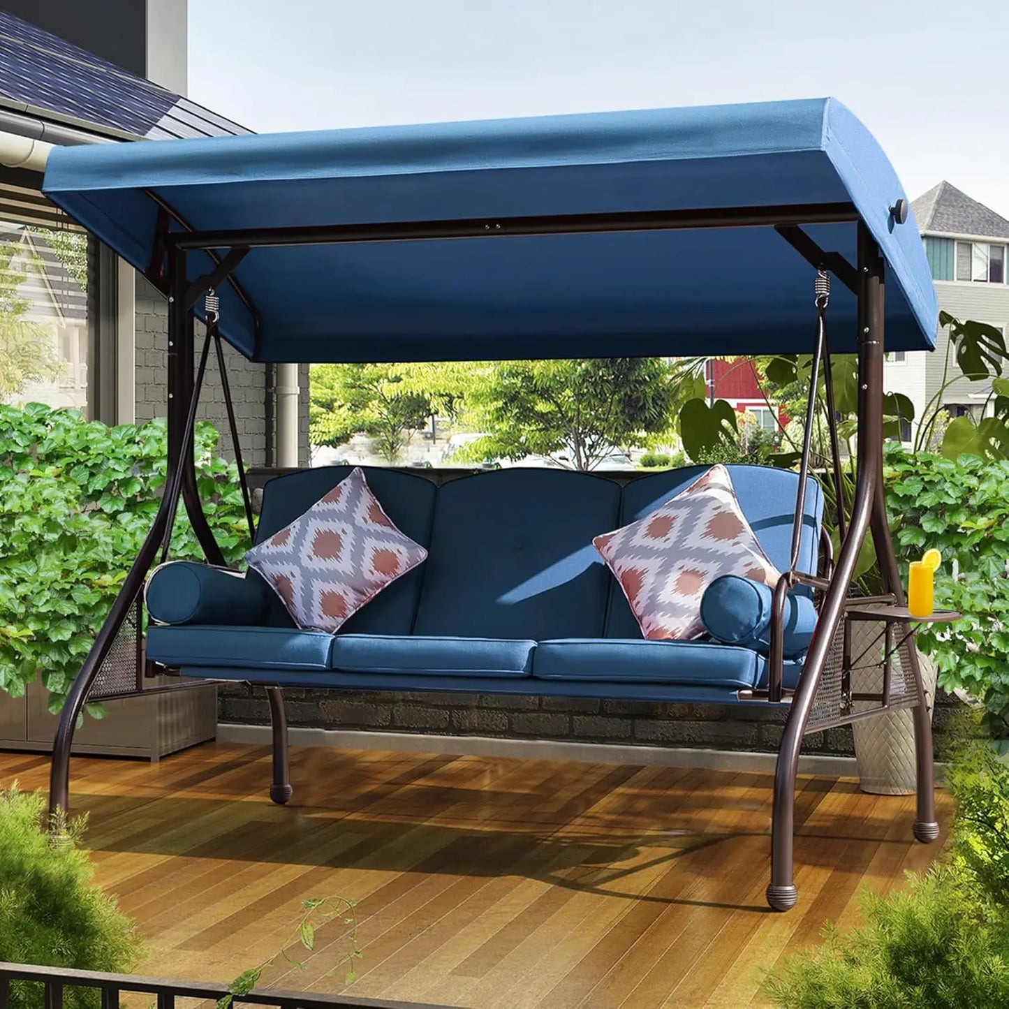 General Use Outdoor 3 Seat Patio Swing With Adjustable Canopy
