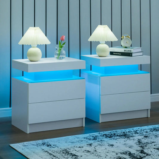 Cubehom Nightstand Set Of 2 With Led Light And Drawers