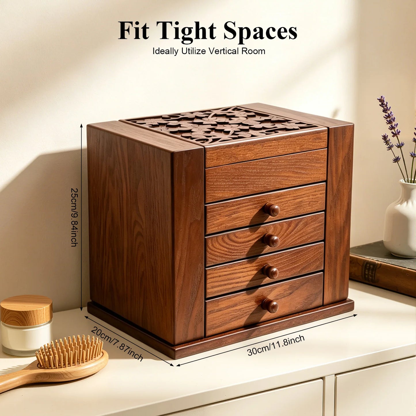 Five Layer Jewelry Box With Built In Mirror For Earrings