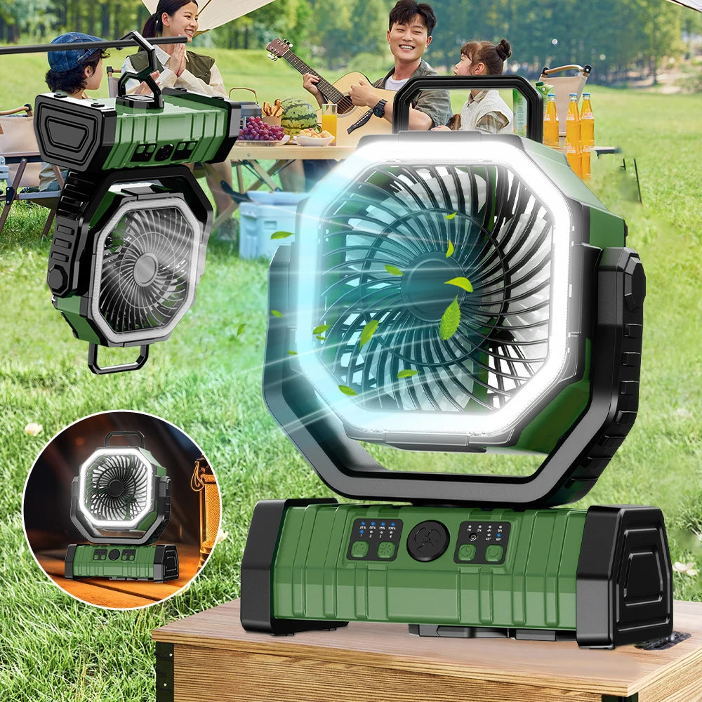 Rechargeable Camping Fan With LED Light 4 Speeds And Remote