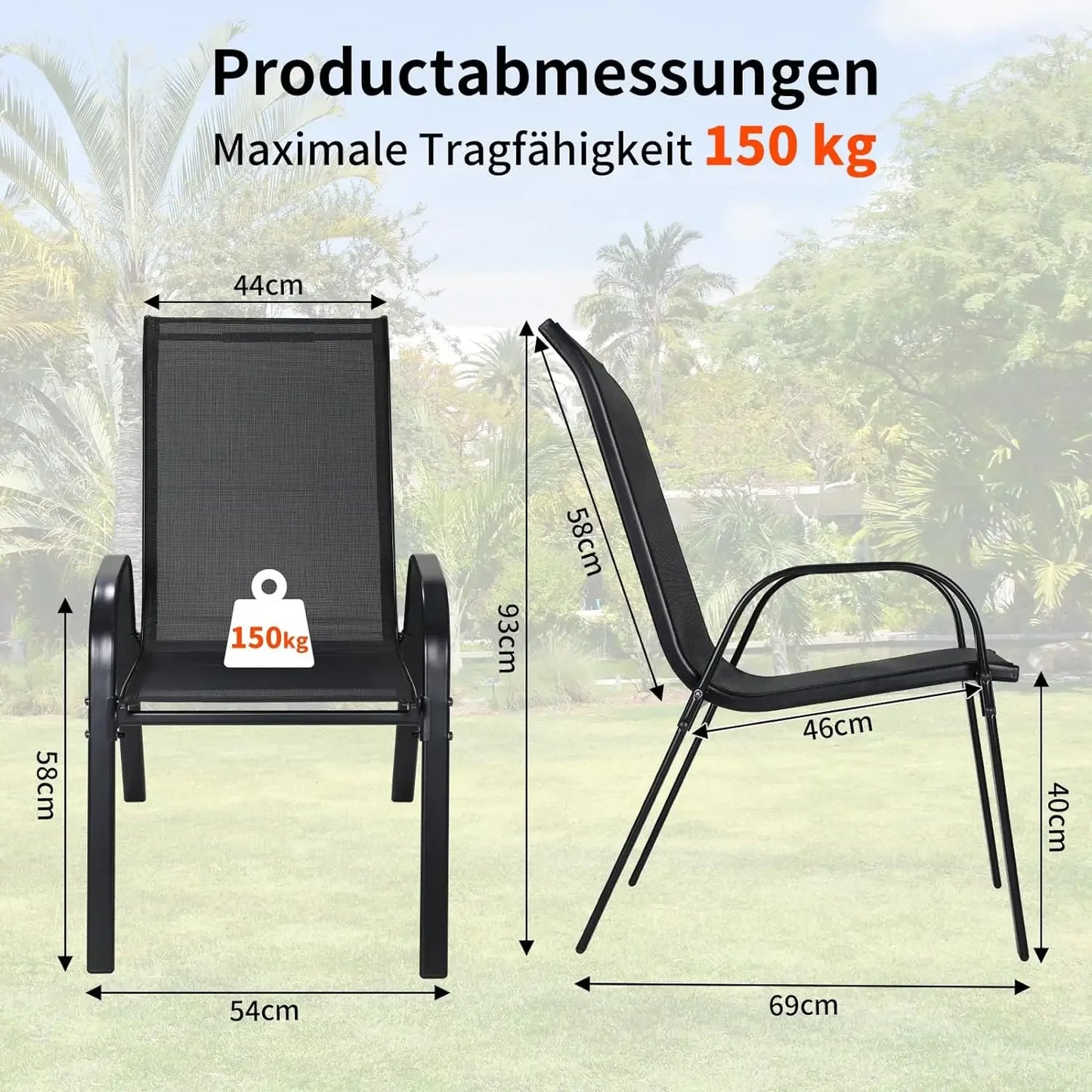 Garden Folding Chairs Steel Iron Teslin Fabric High Back Load 150kg Outdoor