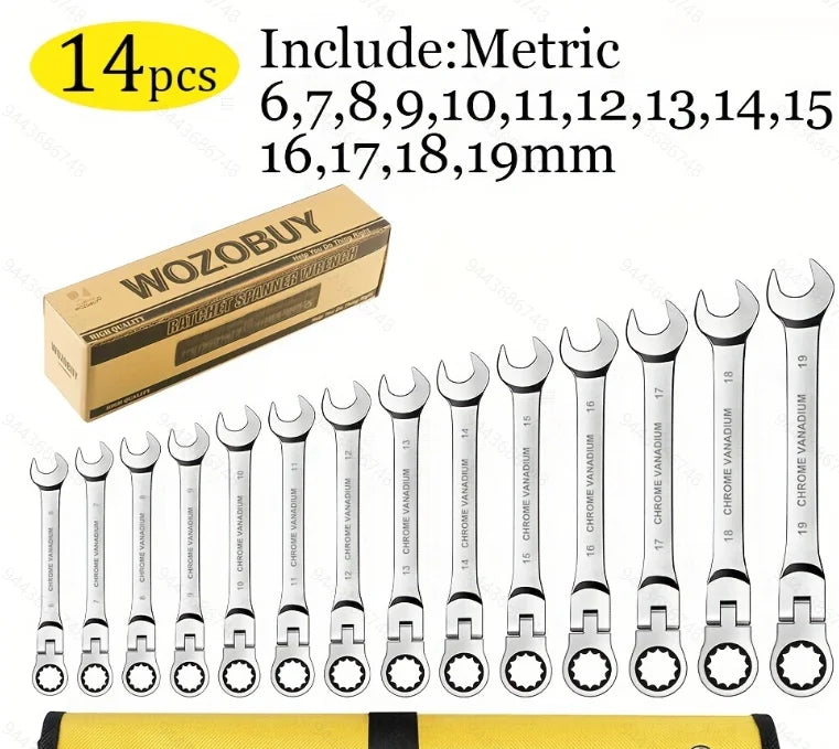 WOZOBUY Flex Head Ratchet Wrench Set With Cr V Steel