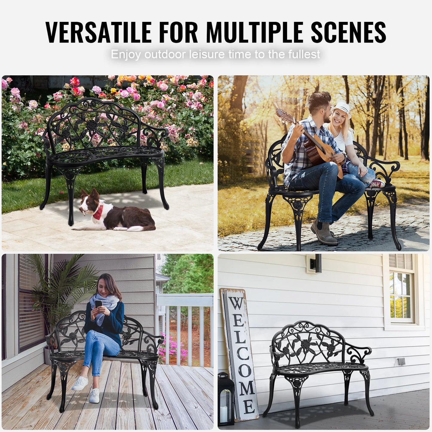 SucceBuy Outdoor Wood Metal Garden Bench With 480 Lb Capacity