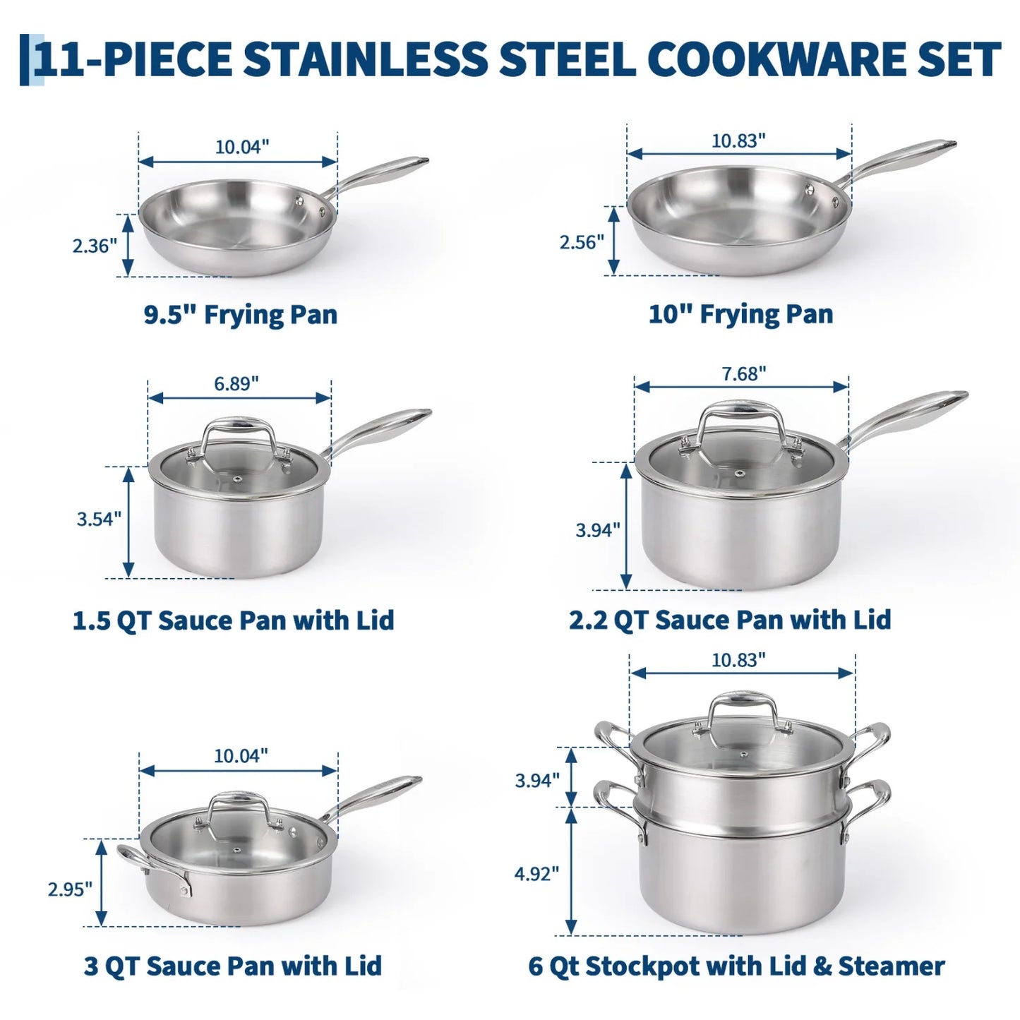 HiMISS 3 Ply Stainless Steel Cookware Set With Lids