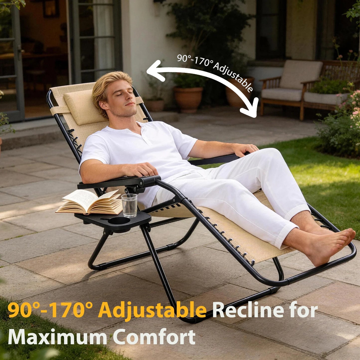 JHK Portable Zero Gravity Recliner Chairs With Cup Holder Trays