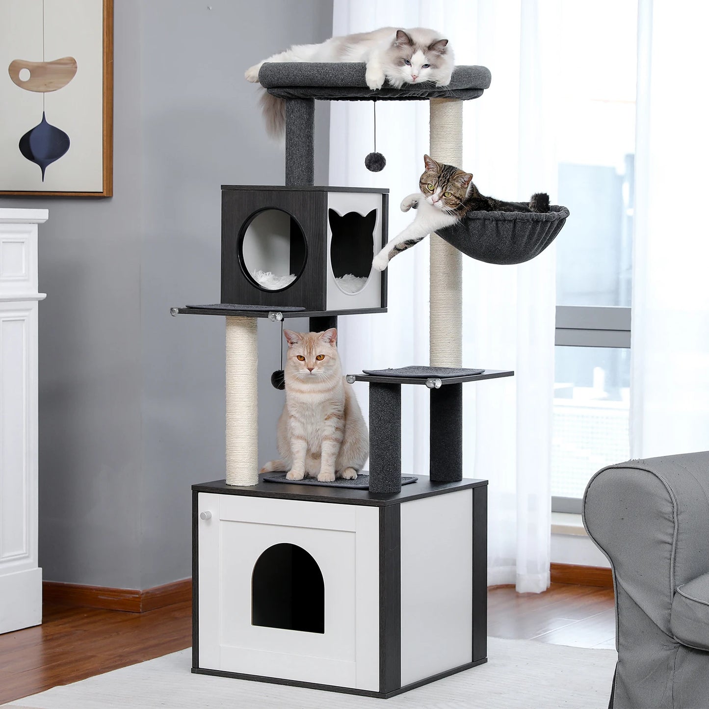 PAWZ Road Multi Level Cat Tree Indoor Wood Tower With Scratching Posts Perch