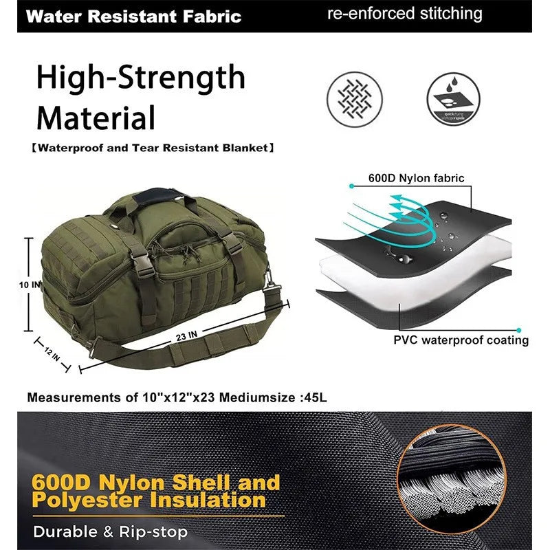 LQARMYCN 3 Way Duffle Bag Backpack Crossbody Travel