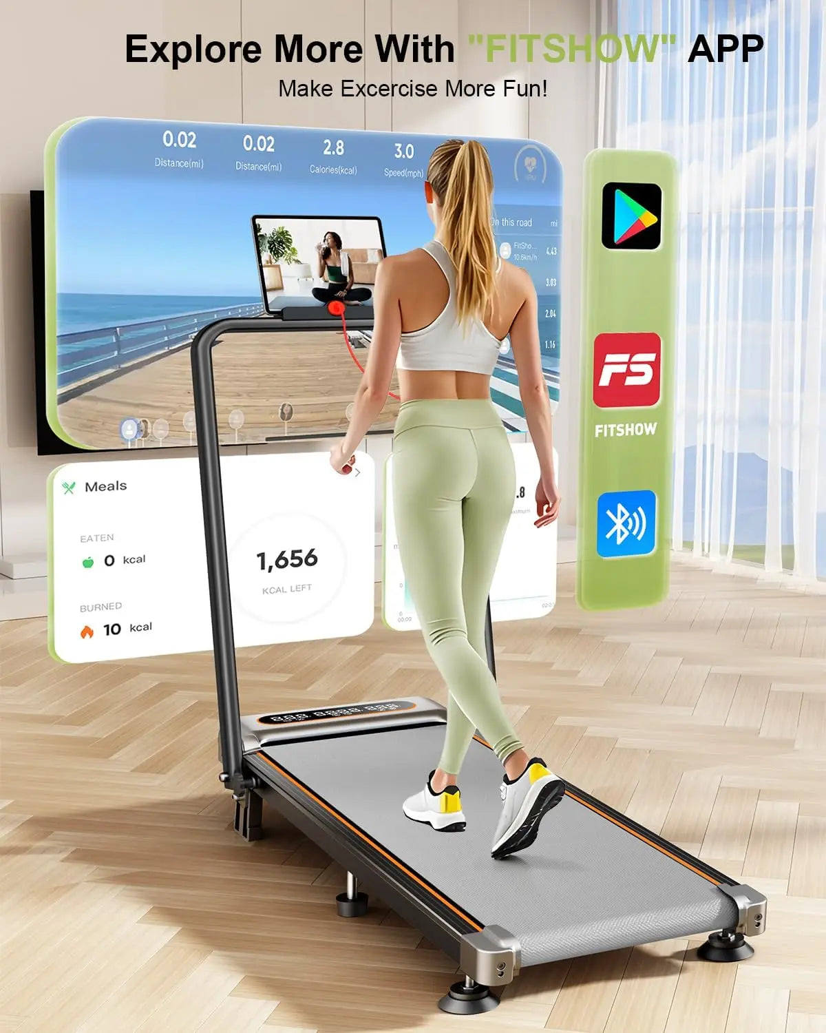 Foldable Treadmill With Incline, 3.5HP, Low Noise Walking Pad