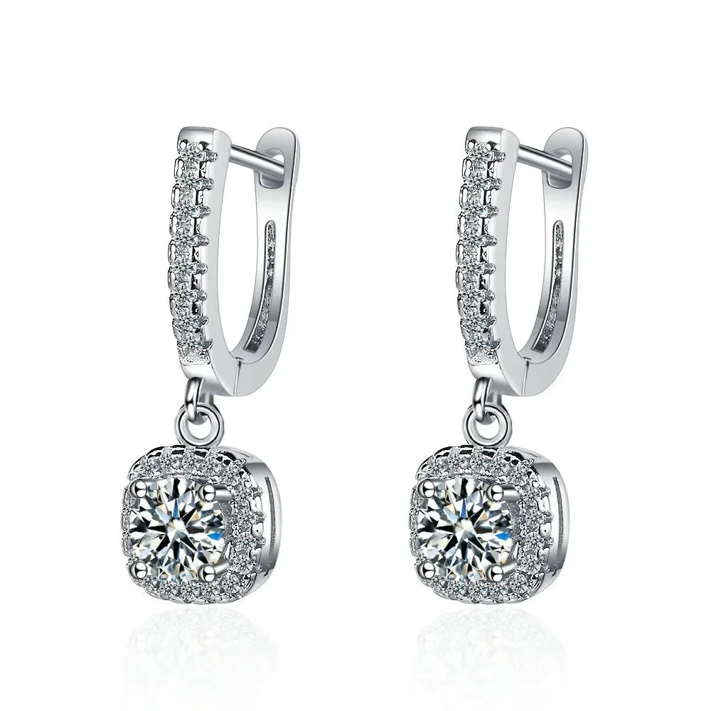 Sterling Silver Zircon Hoop Earrings For Women Fine Jewelry