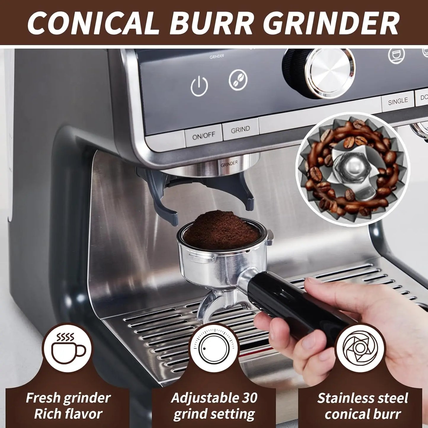 Acekool Espresso Machine With Grinder And Milk Frother