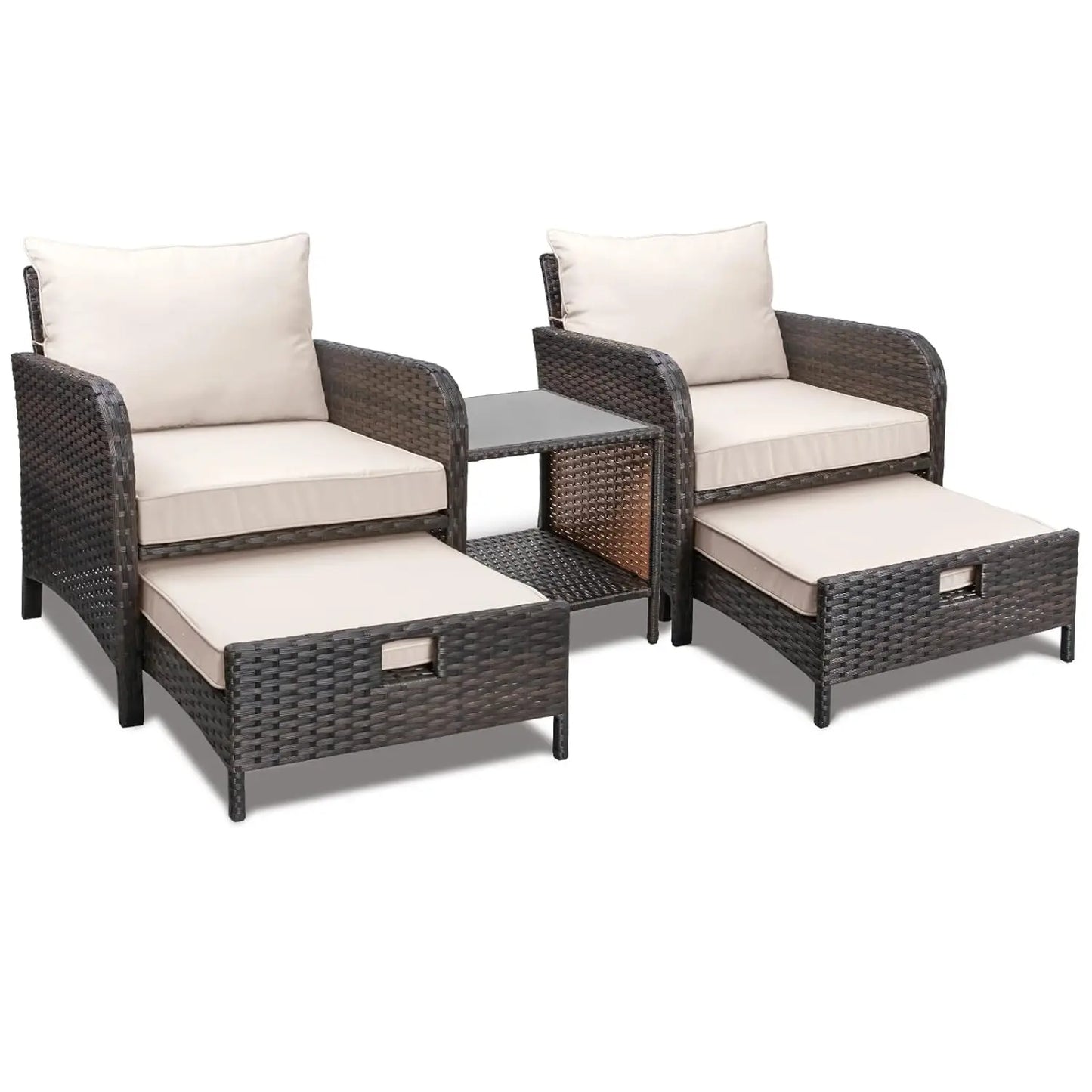 Balcony 5 Piece Patio Conversation Set With Cushioned Rattan Wicker