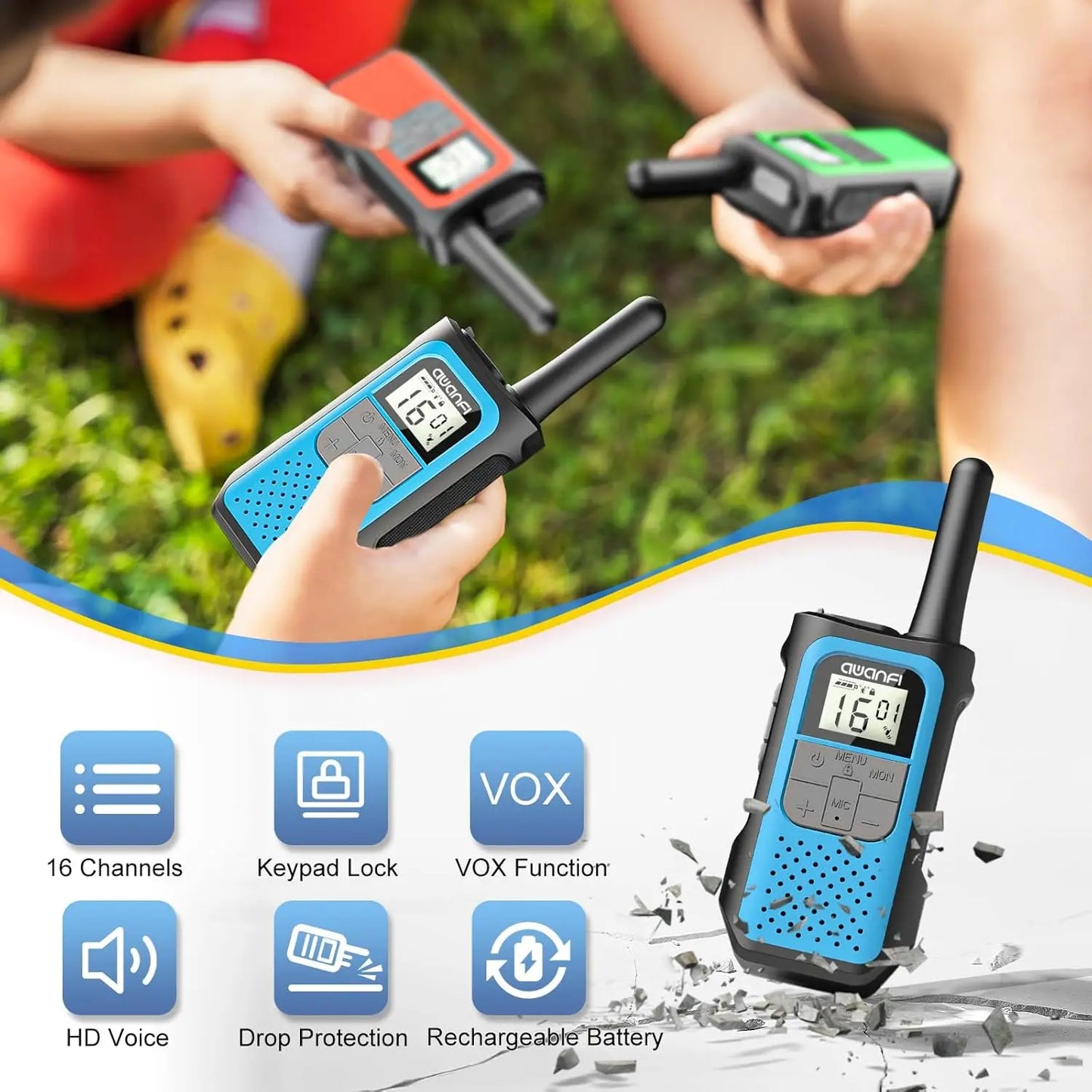 AWANFI Walkie Talkies Long Range Rechargeable Two Way Radios VOX