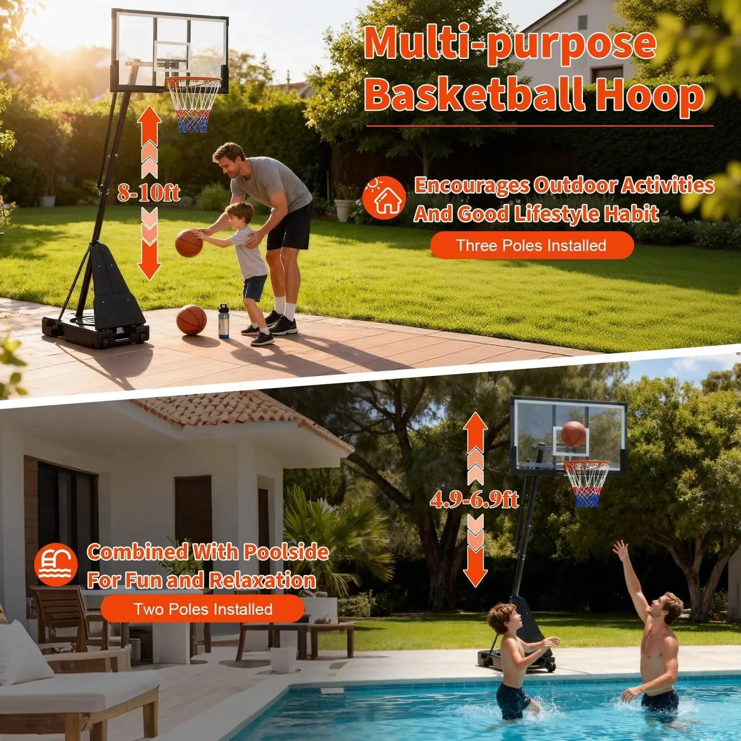 HiMISS Portable Basketball Hoop System with Adjustable Height Outdoor