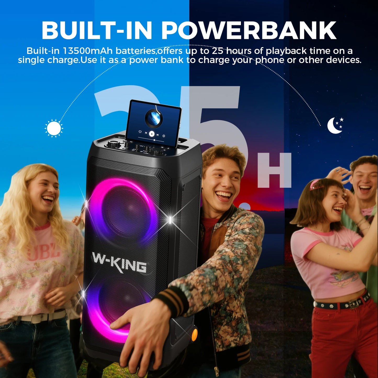 W-King T12 Portable Bluetooth Speaker Pro Sound and Light Show