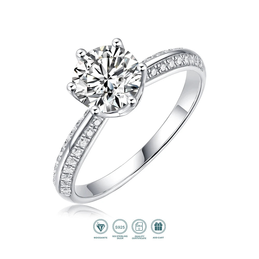 Moissanite Ring 925 Sterling Silver 18K Gold Plated With GRA Certificate