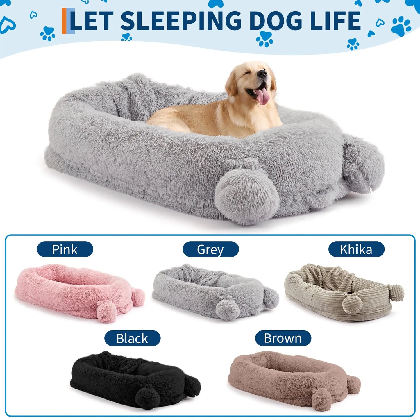 HiMISSCN Dog Bed With Removable Cover, Storage Pockets, Matching Blanket