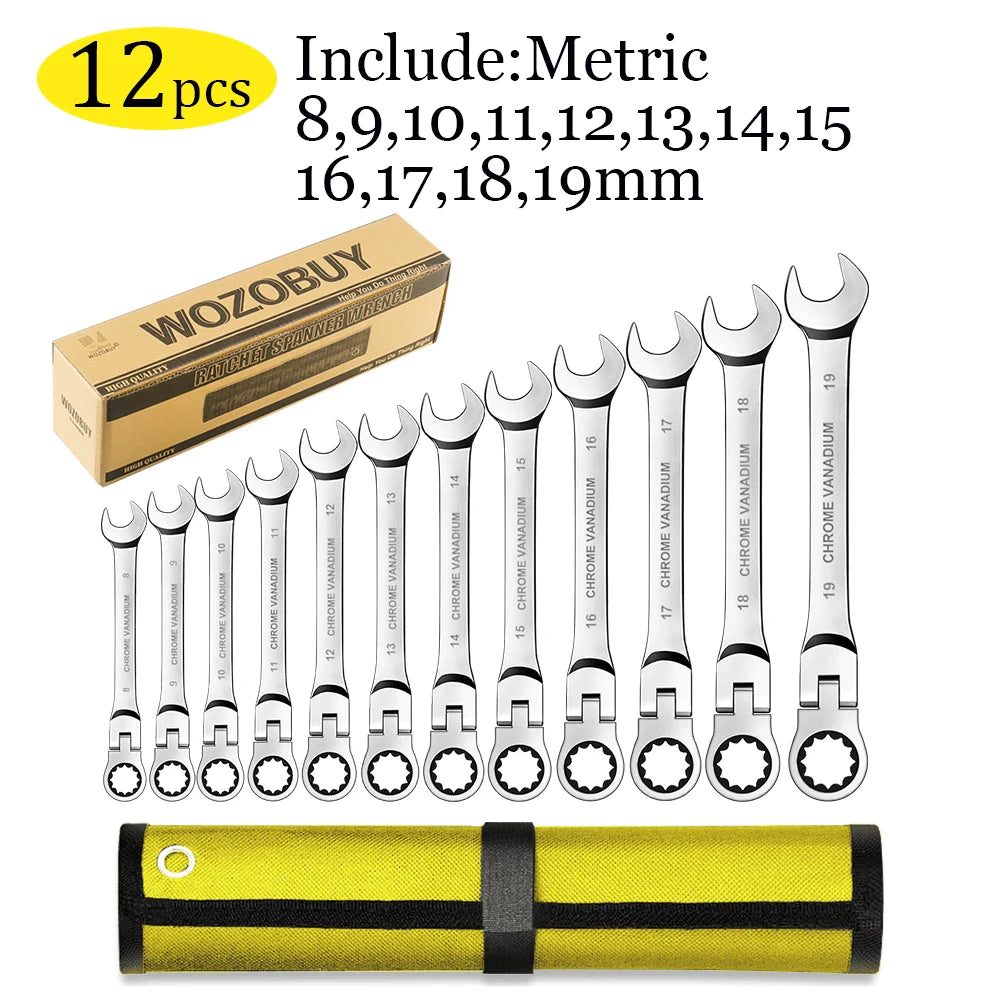 WOZOBUY Flex Head Ratchet Wrench Set With Cr V Steel
