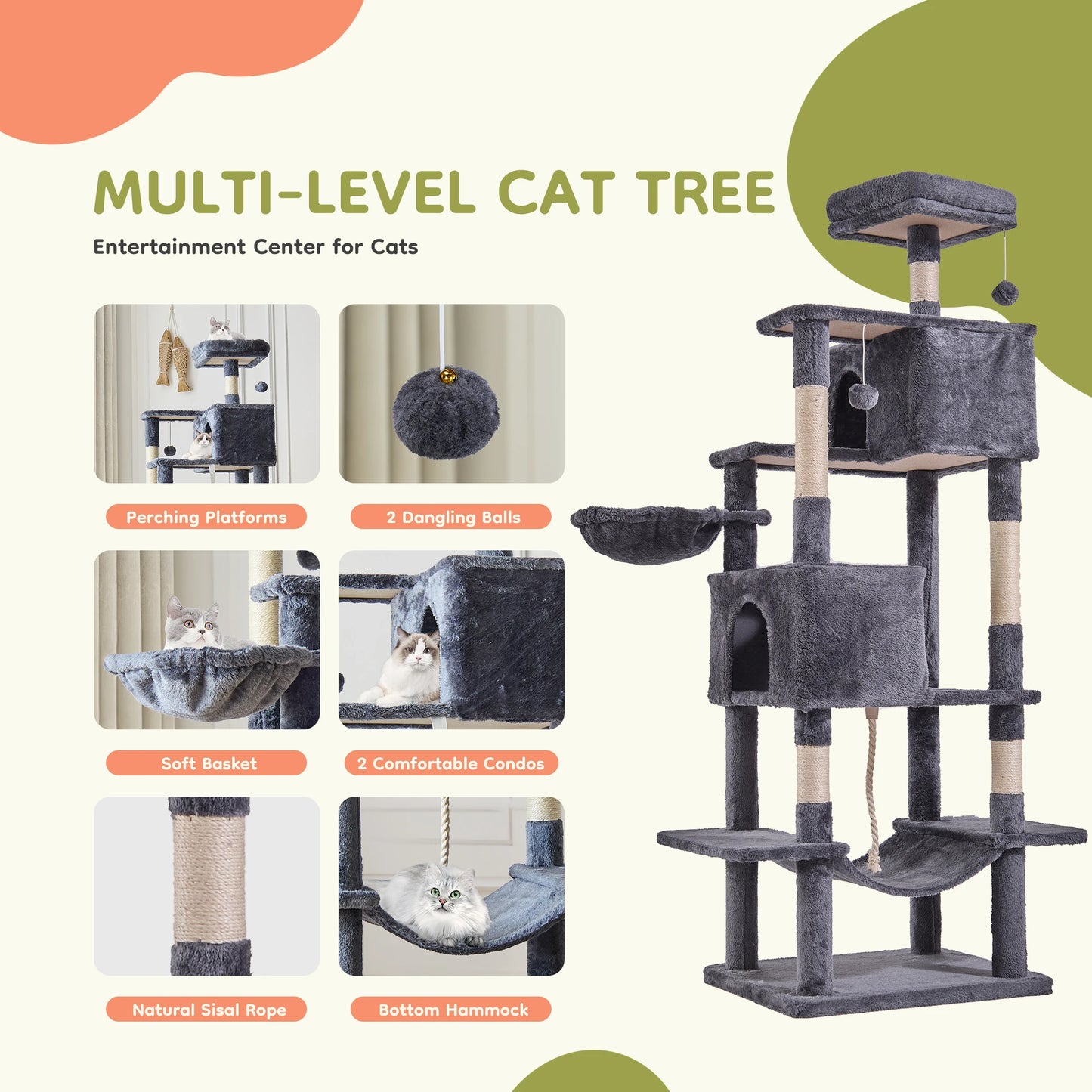 JHK Multi-Level Cat Tree Tower With Condo And Scratching Posts