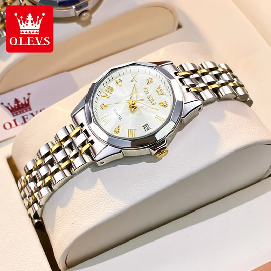 OLEVS 9931 Quartz Women's Watch Stainless Steel Dual Calendar Waterproof