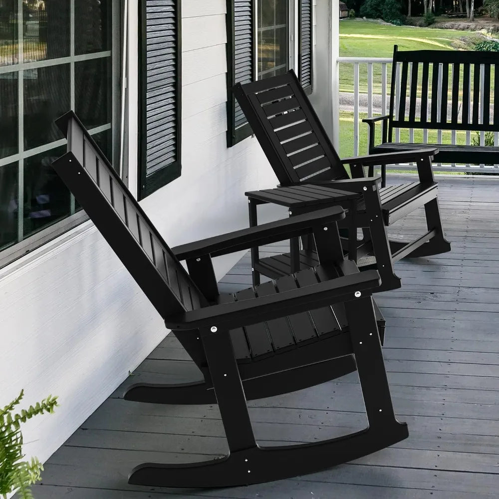 Outdoor Rocking Chair Set 3-Piece HDPE Plastic Porch Rockers