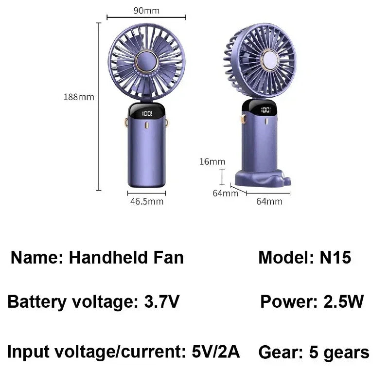 Handheld Foldable USB Rechargeable Fan With LED And 5 Speeds