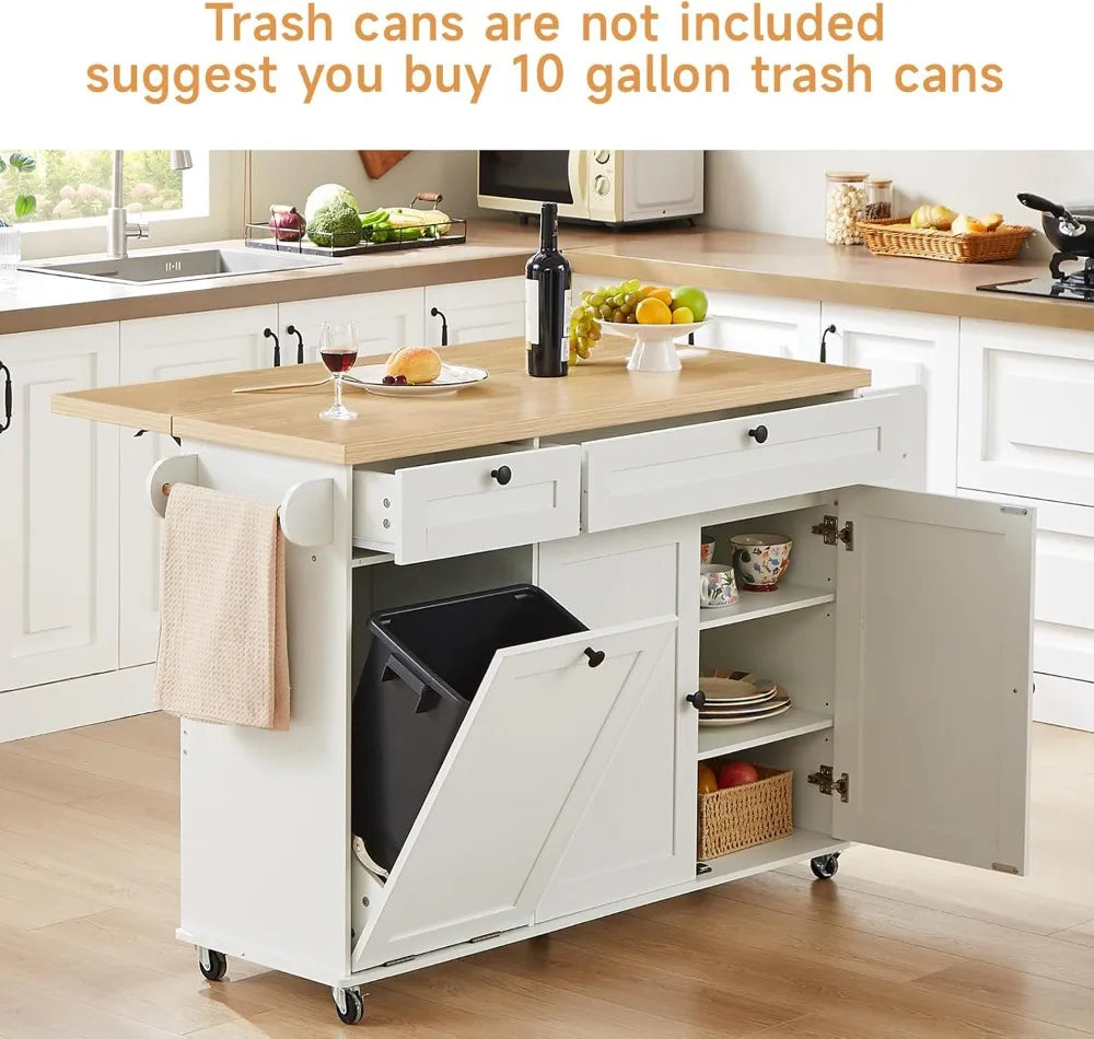 Kitchen Island With Power Outlet, Drop Leaf, Spice Rack, Knife Holder
