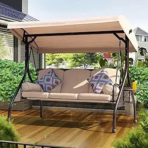 Patio Porch Swing 3-Seat Outdoor With Adjustable Canopy