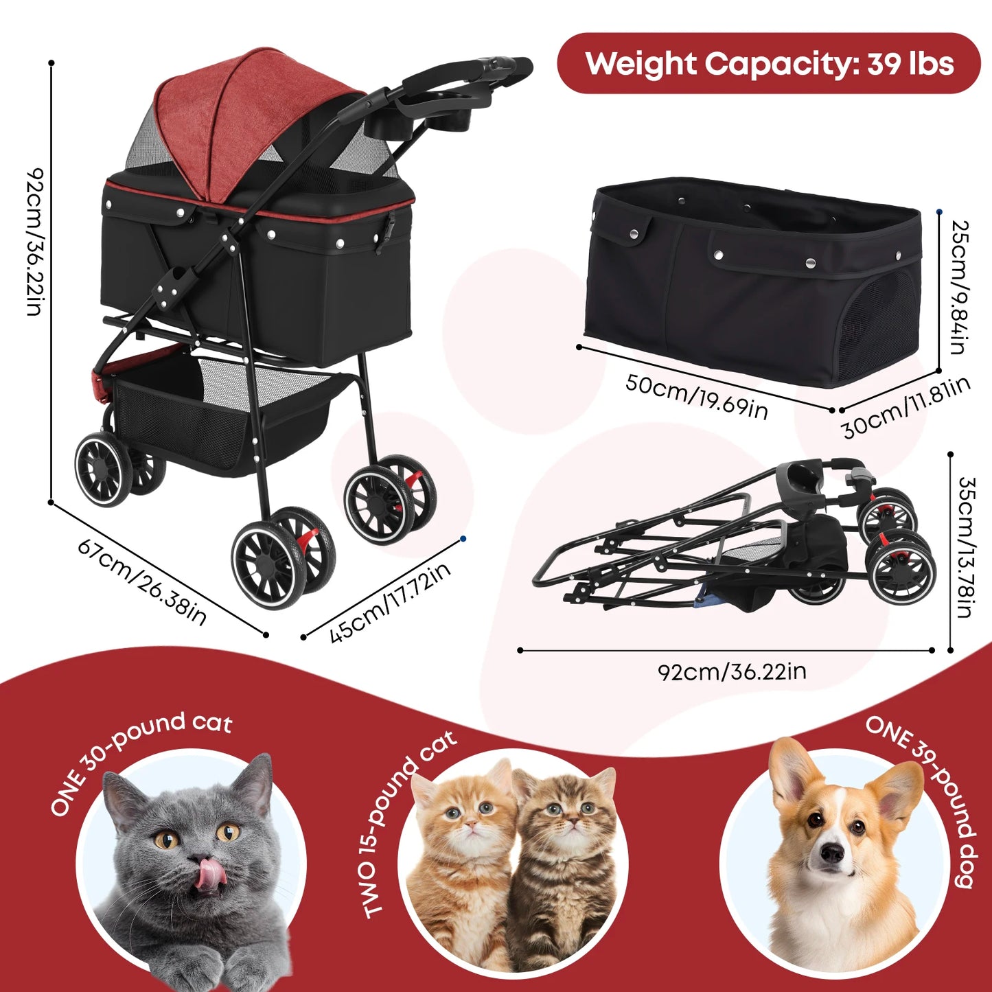 Chihuahua Pet Stroller For Small To Medium Dogs And Cats