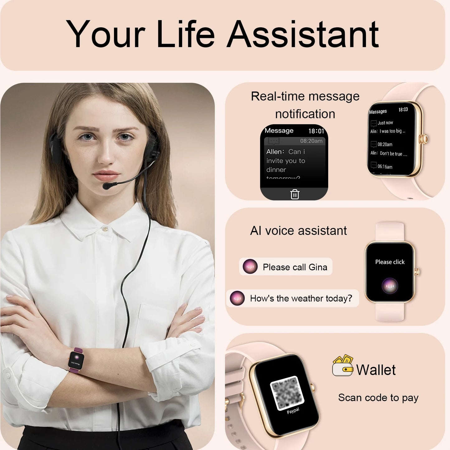 Smart Fitness Watch 1.85 Inch For iPhone Android Calls