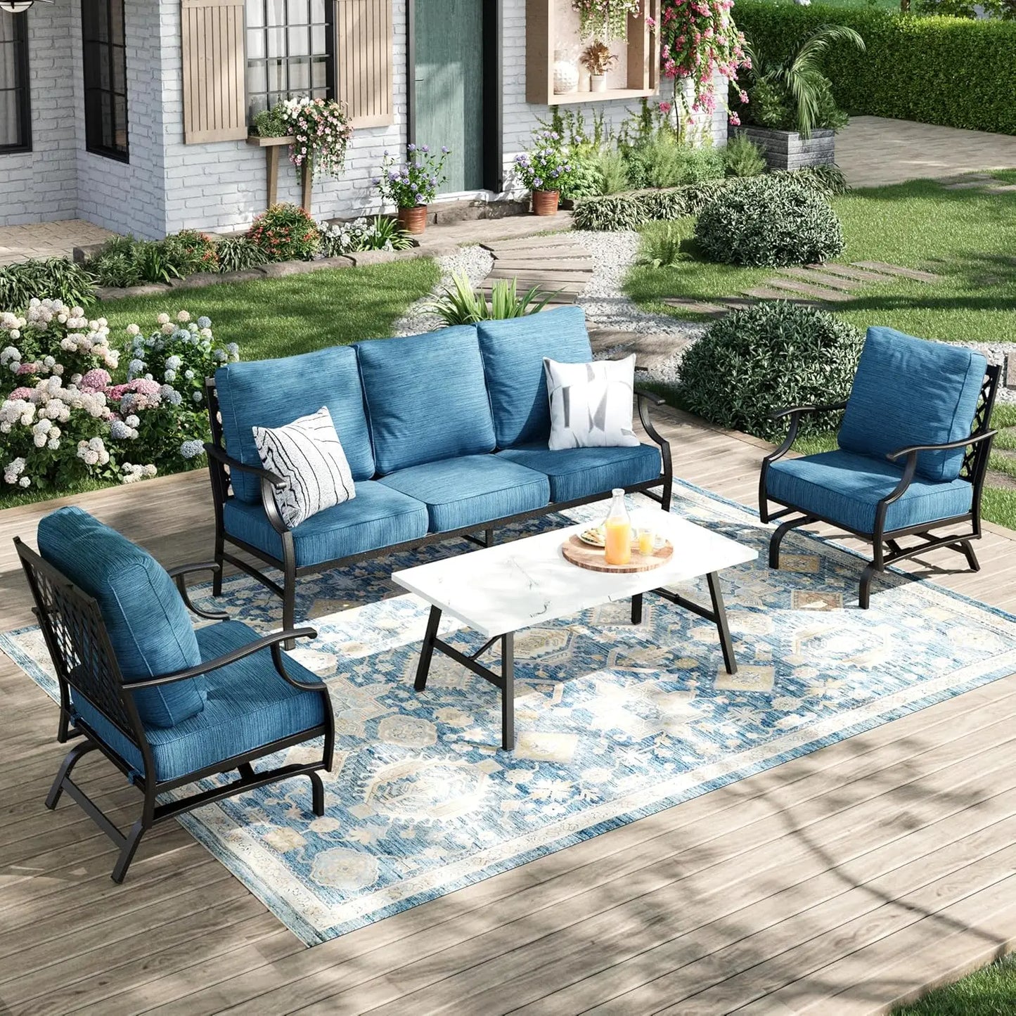 Patio Furniture Set 4-Piece Outdoor Metal Includes Sofa Swivel Chairs