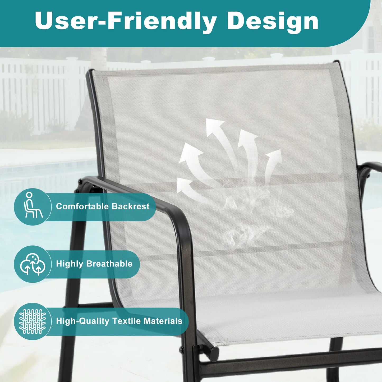 JHK 3 Piece Patio Furniture Set With Table Outdoor Metal Frame Garden
