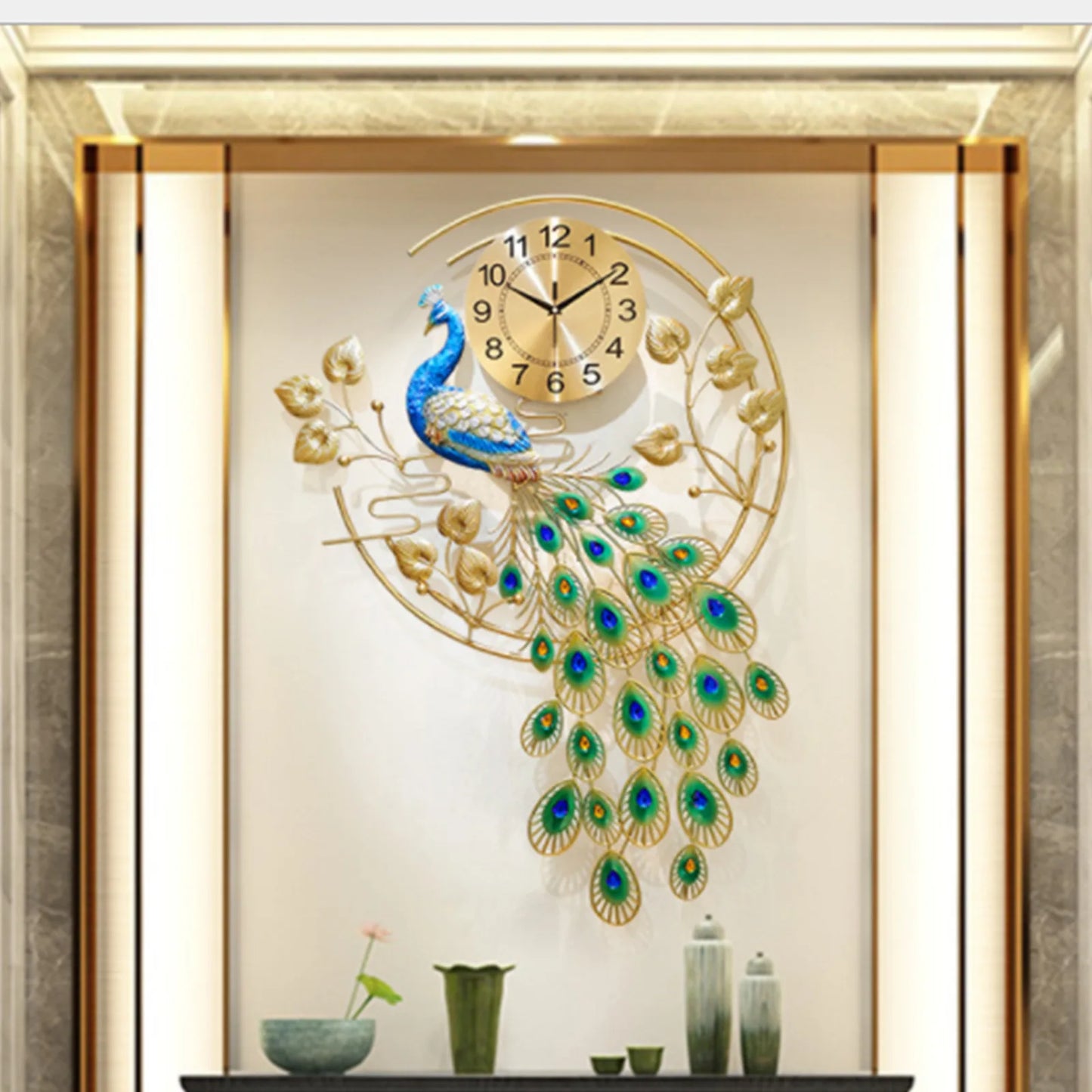 Creative Metal Wall Clock With Peacock Design Silent Sweep Movement