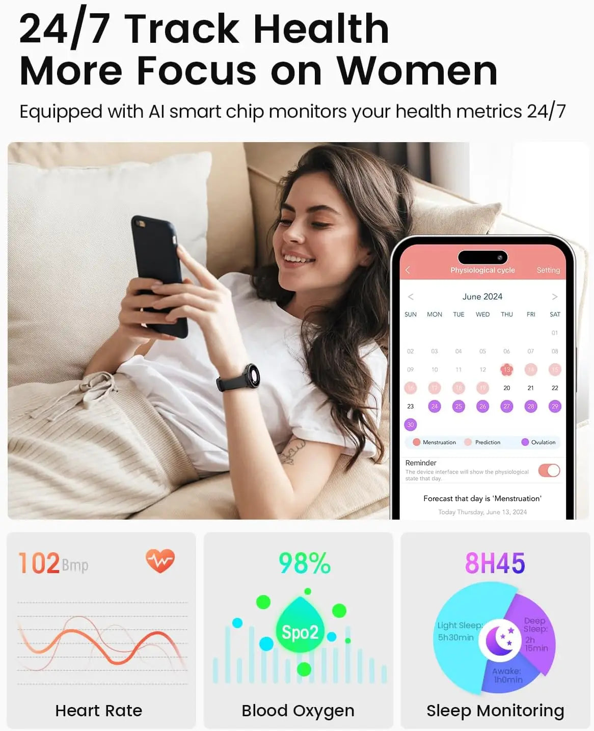 AnyloopCa Women Smartwatch Fitness Tracker Compatible With iPhone Android