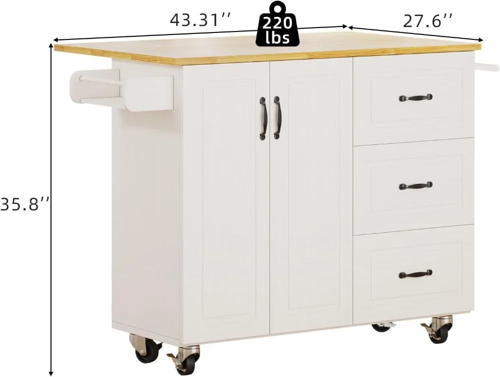Kitchen Island On Wheels With Storage And Towel Rack