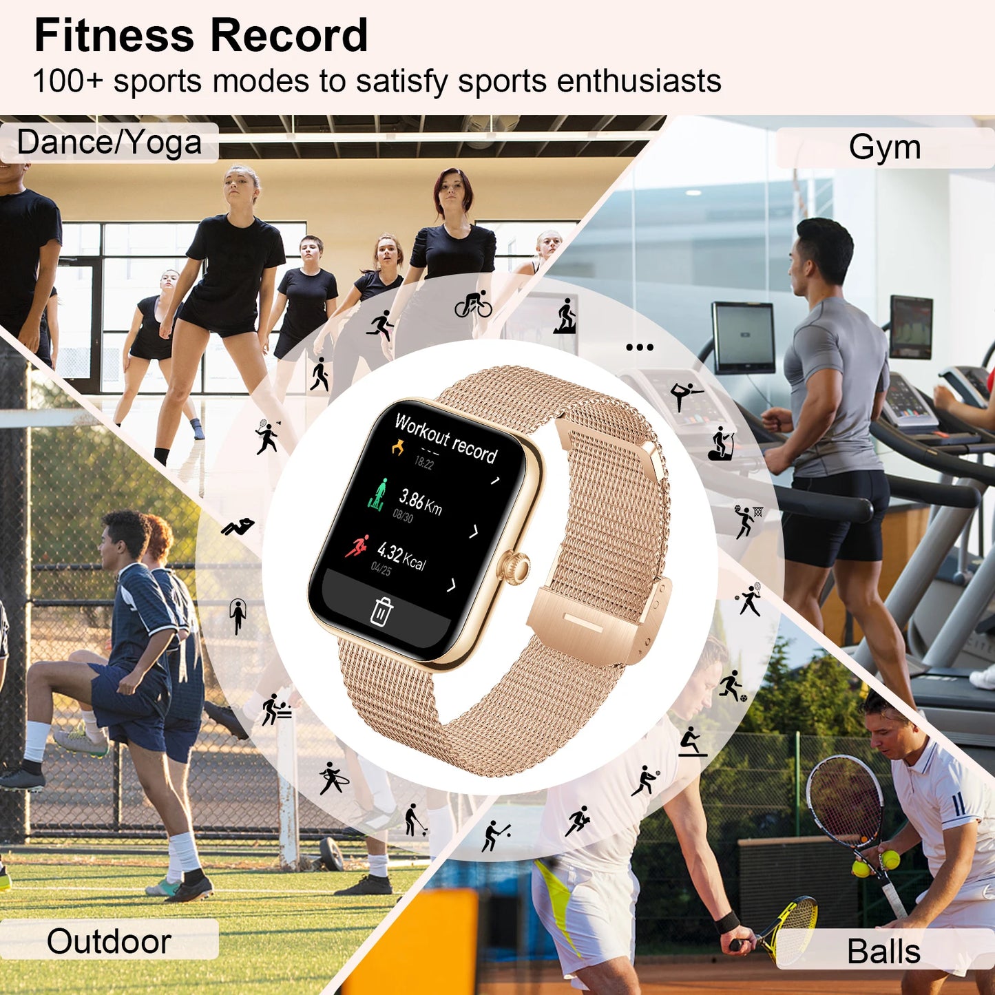 Smart Fitness Watch 1.85 Inch For iPhone Android Calls