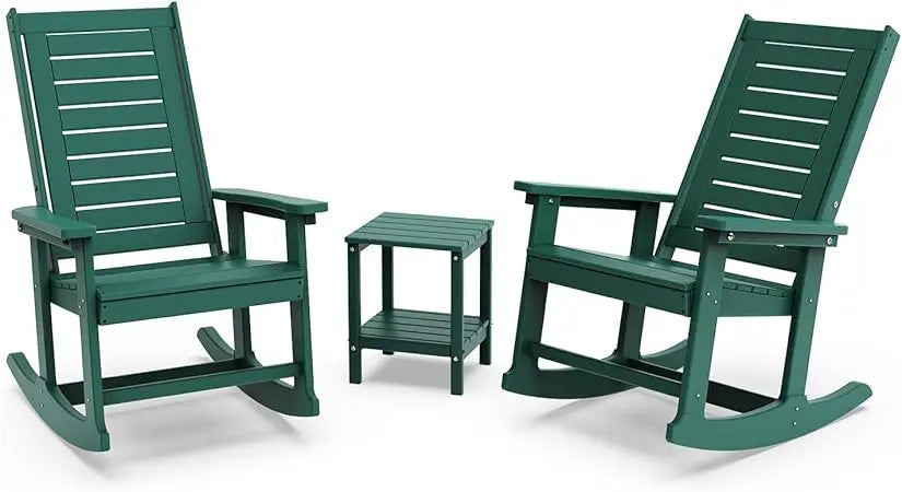 Outdoor Rocking Chair Set 3-Piece HDPE Plastic Porch Rockers